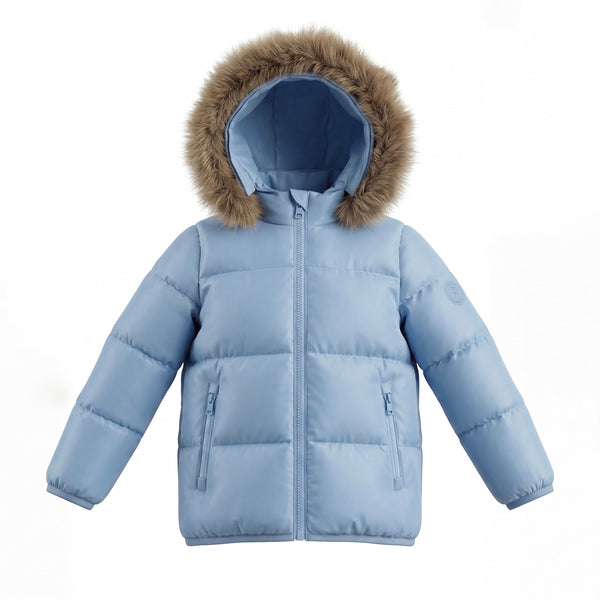 Light Blue Fur Hooded Coat