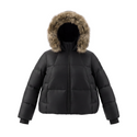 Black Fluted Neck Fur Hooded Bomber Coat