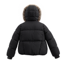 Black Fluted Neck Fur Hooded Bomber Coat