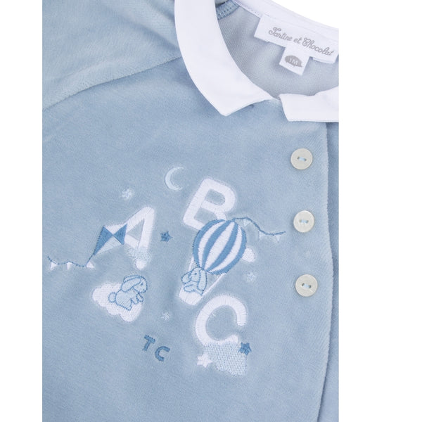 Blue Velour ABC Footie