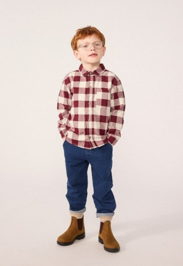 Burgundy and Cream Check Shirt
