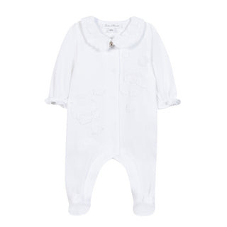 White Floral Appliqué Footie