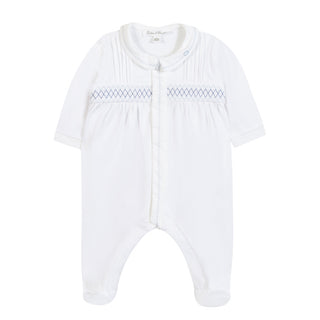 White with Blue Smocking Footie