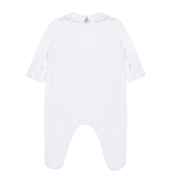 White with Blue Smocking Footie