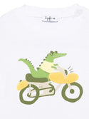 White and Green Alligator Tee