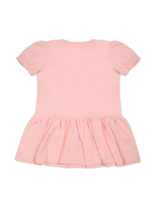 Pink Baby Bear Heart Print Ruffled Dress