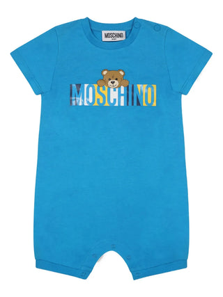 Ocean Blue Baby Bear Text Logo Romper