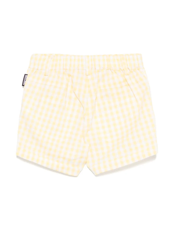 White and Yellow Baby Gingham Bear Patch Shorts