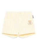 White and Yellow Baby Gingham Bear Patch Shorts