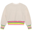 Ivory Sherpa Top with Multi Colored Embroidered Logo