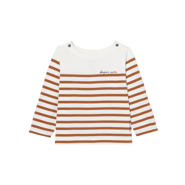 White and Beige Isee Stripe Long Sleeve Tee
