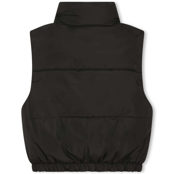 Ivory/Black Reversible Sleeveless Puffy Down Jacket with Logo