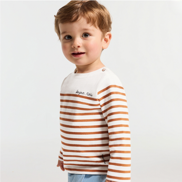 White and Beige Isee Stripe Long Sleeve Tee