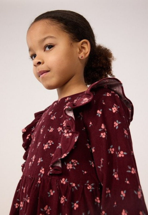 Burgundy Floral Corduroy Dress