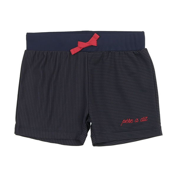 Navy Striped with Red Detail Swim Shorts