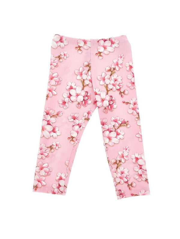 Pink Peach Flower Print Leggings