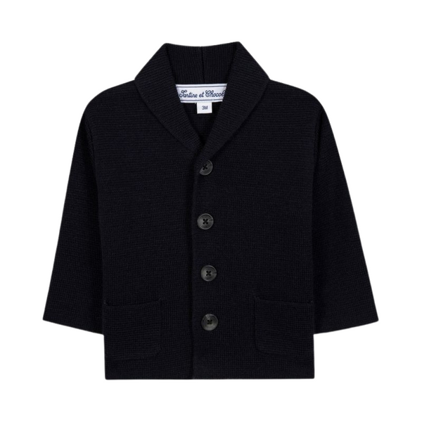 Navy Baby Shawl Collar Cardigan