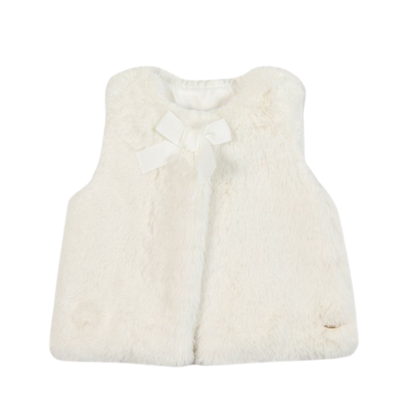 Ivory Baby Faux Fur Bow Vest