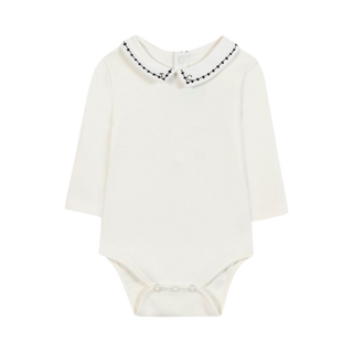 Ivory with Black Embroidered Collar Long Sleeve Onesie