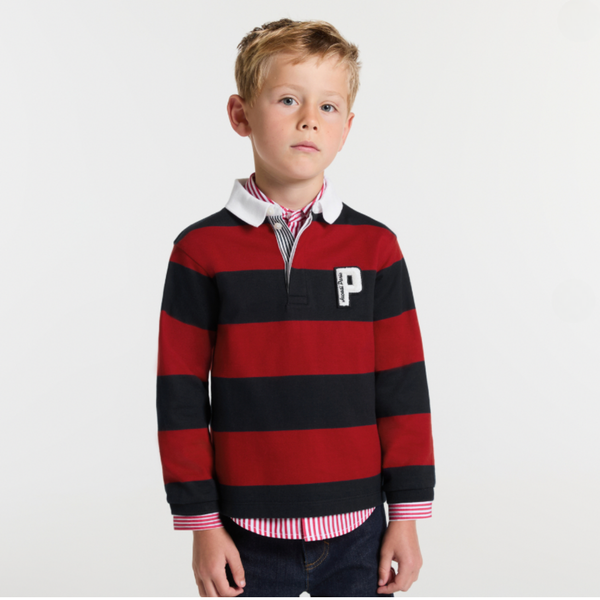 Navy and Red Winston Stripe Long Sleeve Polo