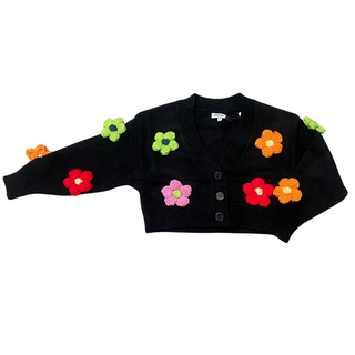Black Multicolor Floral Button Cardigan