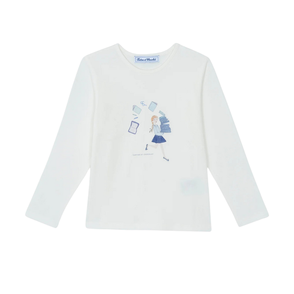 White Book Girl Graphic Long Sleeve Tee