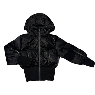 Black Teen Liquid Shine Waistband Coat