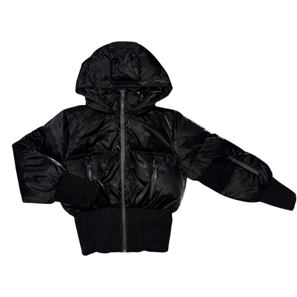 Black Teen Liquid Shine Waistband Coat