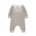 Oatmeal Marled Baby Collar Long Romper