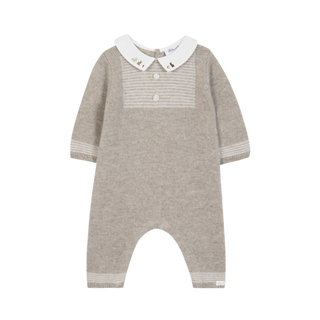 Oatmeal Marled Baby Collar Long Romper
