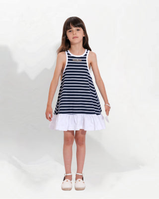 Navy and White Striped Ruffle Hem Dress