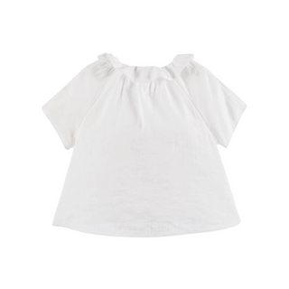 White Ruffle Neck Short Sleeve Blouse