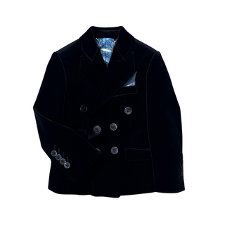 Navy Velvet Double Breasted Blazer