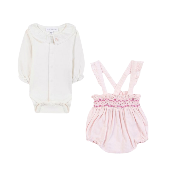 Pale Pink Baby Overall Short Set