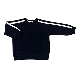 Navy Blue Striped Trim Crewneck