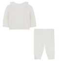 Off White Ruffle Collar Knit Top and Pants Set