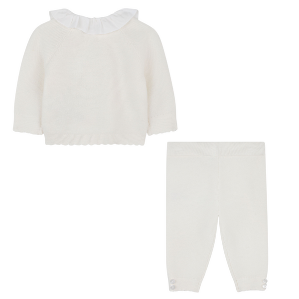 Off White Ruffle Collar Knit Top and Pants Set