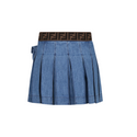 Blue Denim Pleated Pouch Mini Skirt