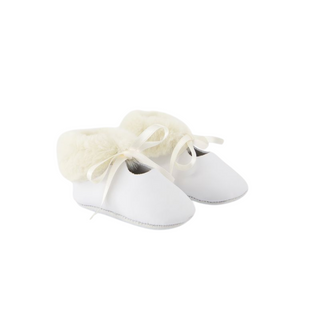 White Leather Fur Trim Baby Mary Janes