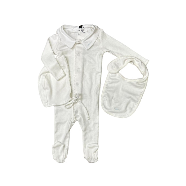 White and Light Blue Pointelle Footie Set