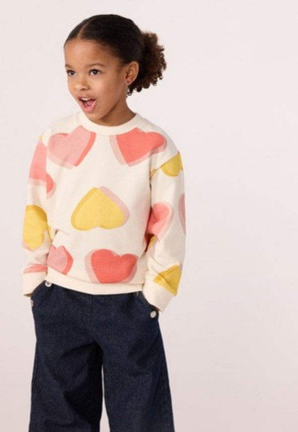 White With Yellow and Pink Hearts Crewneck