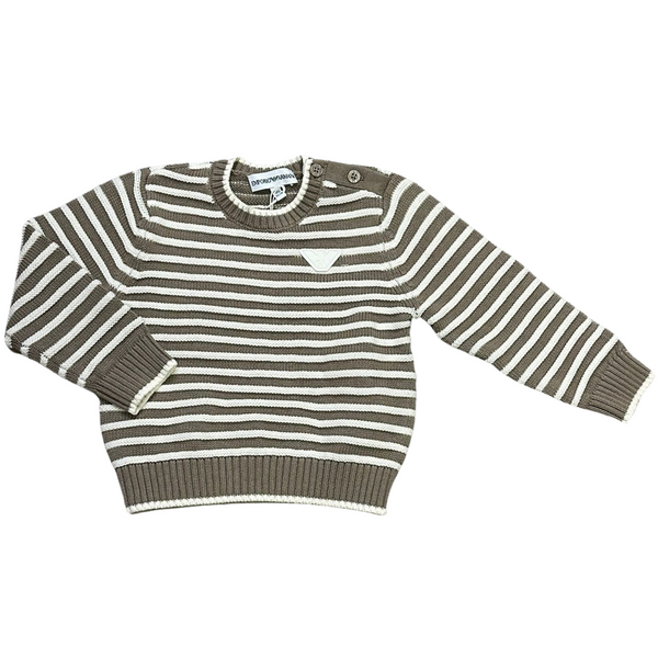 Beige and White Baby Striped Crewneck