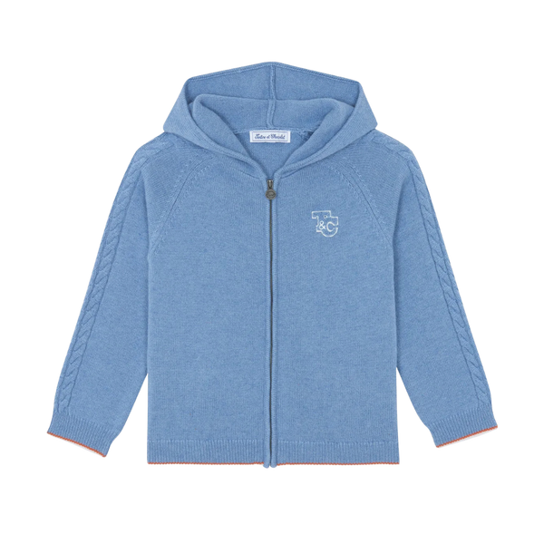 Blue Knit Zip Up Hoodie