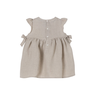 Light Beige Ruffle Sleeve Bow Dress
