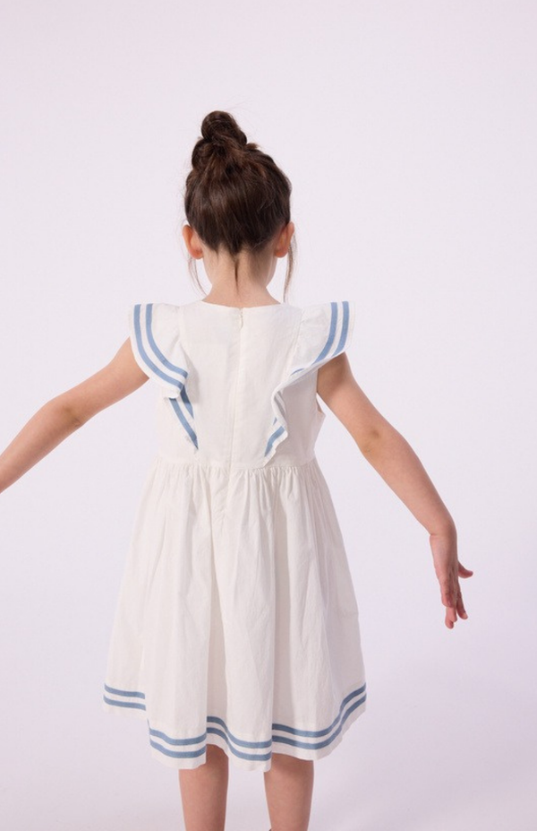 White with Blue Striped Trim Dress