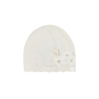 Ivory Baby Flower Knit Hat