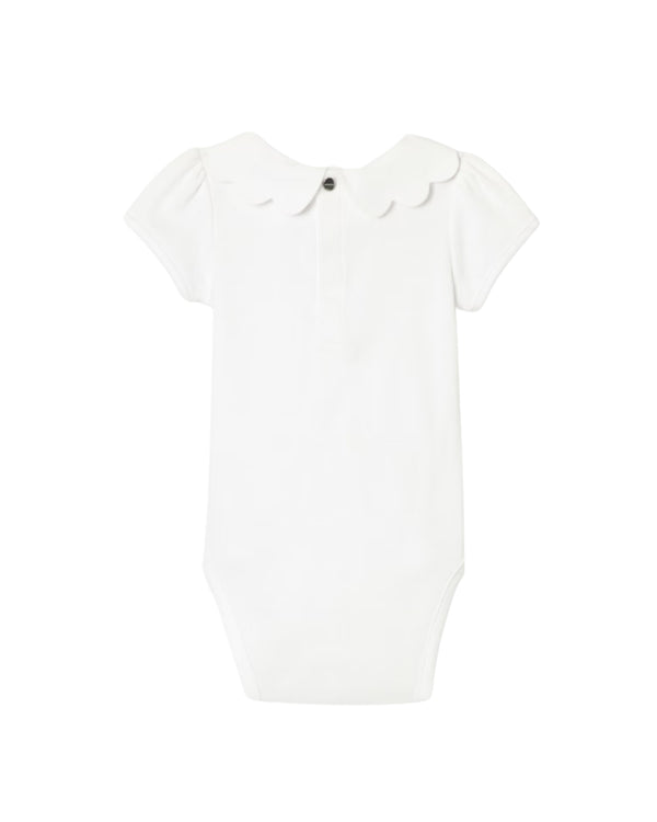 White Baby Coeur Scallop Collar Onesie