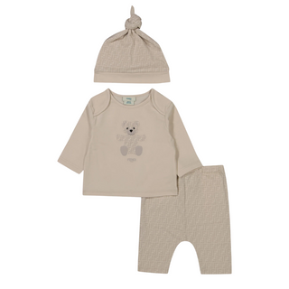 Beige Baby Long Sleeve Tee FF Allover Outfit and Hat