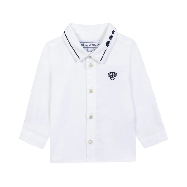 White with Navy Detail Baby Collared Shirt