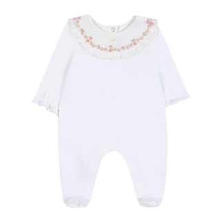White Velour Flower Collar Footie